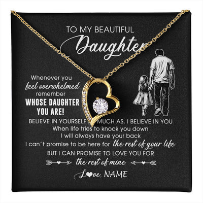 Forever Love Necklace 18K Yellow Gold Finish | 1 | Personalized To My Daughter Necklace From Dad Whenever You Feel Overwhelmed Daughter Jewelry Birthday Graduation Christmas Customized Message Card | teecentury