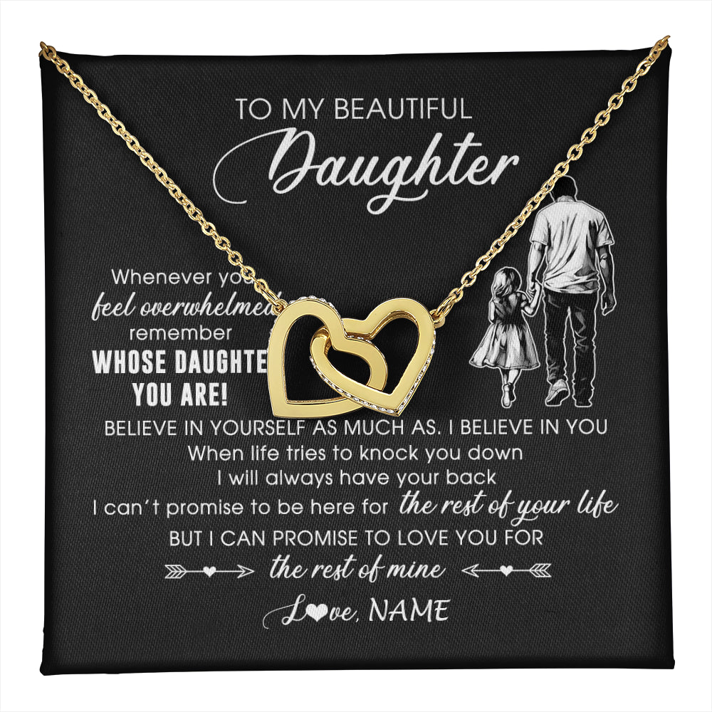 Interlocking Hearts Necklace 18K Yellow Gold Finish | 1 | Personalized To My Daughter Necklace From Dad Whenever You Feel Overwhelmed Daughter Jewelry Birthday Graduation Christmas Customized Message Card | teecentury