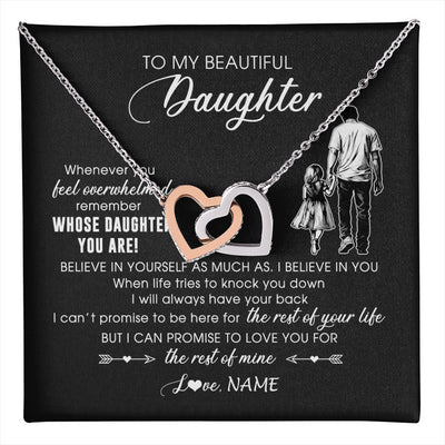 Interlocking Hearts Necklace Stainless Steel & Rose Gold Finish | 1 | Personalized To My Daughter Necklace From Dad Whenever You Feel Overwhelmed Daughter Jewelry Birthday Graduation Christmas Customized Message Card | teecentury