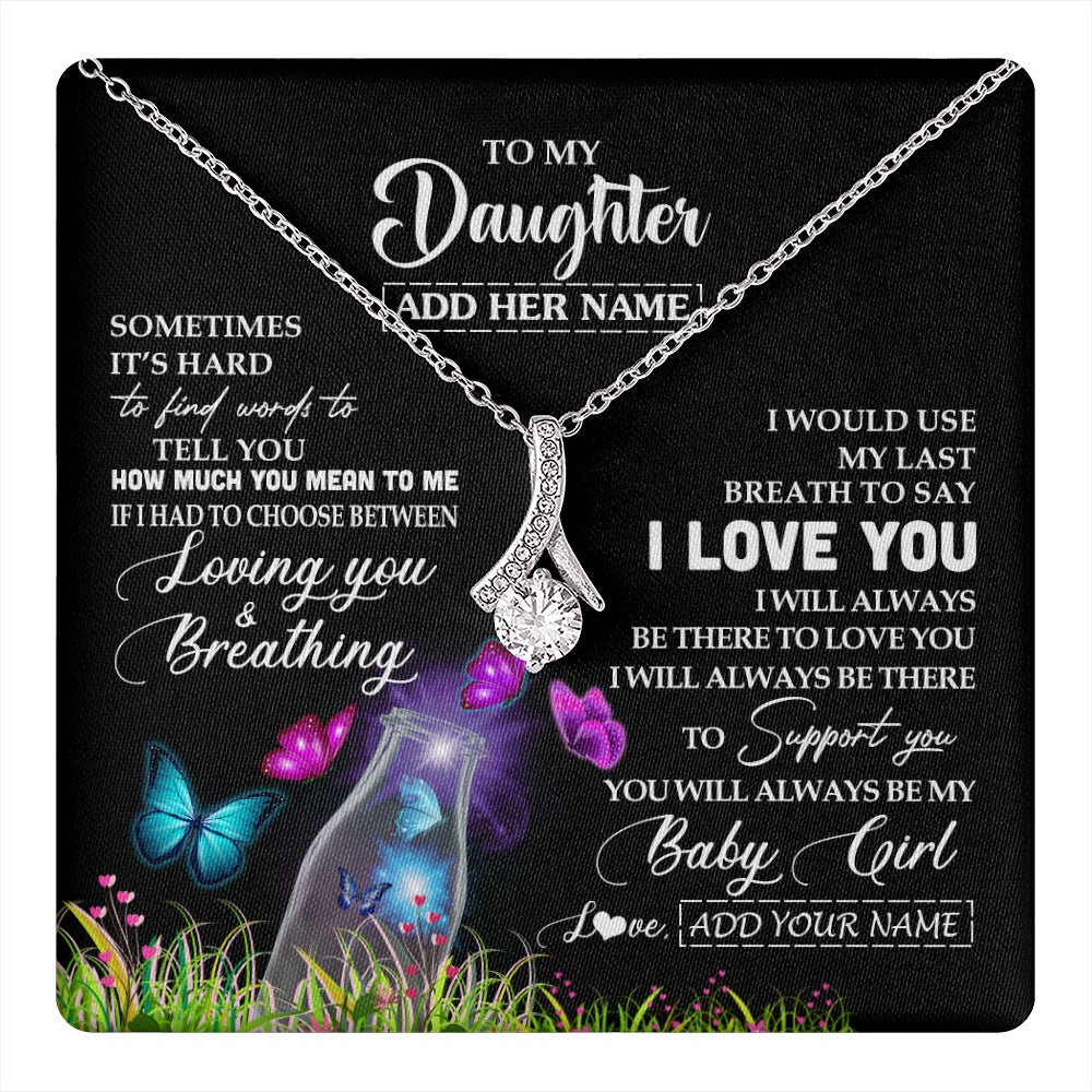 Alluring Beauty Necklace 14K White Gold Finish | 1 | Personalized To My Daughter Necklace From Mom Dad Butterfly Sometimes Say I Love You Daughter Birthday Graduation Christmas Customized Gift Box Message Card | teecentury.myshopify