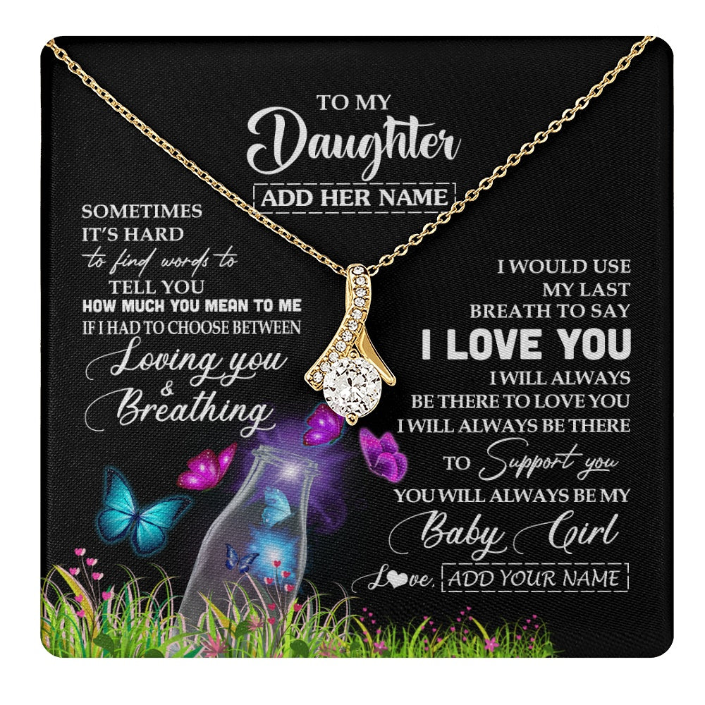 Alluring Beauty Necklace 18K Yellow Gold Finish | 1 | Personalized To My Daughter Necklace From Mom Dad Butterfly Sometimes Say I Love You Daughter Birthday Graduation Christmas Customized Gift Box Message Card | teecentury.myshopify