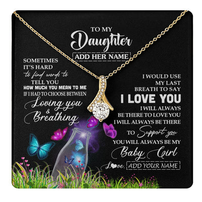 Alluring Beauty Necklace 18K Yellow Gold Finish | 1 | Personalized To My Daughter Necklace From Mom Dad Butterfly Sometimes Say I Love You Daughter Birthday Graduation Christmas Customized Gift Box Message Card | teecentury.myshopify