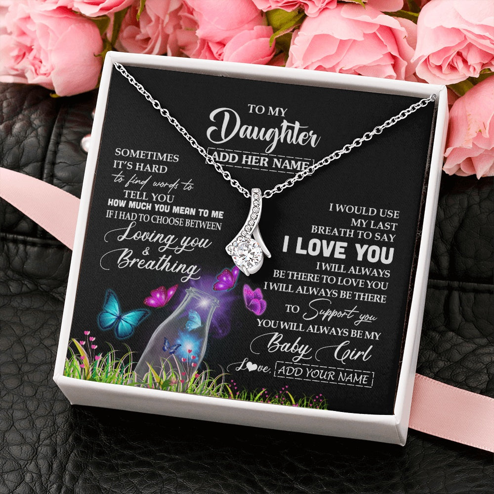 Alluring Beauty Necklace 14K White Gold Finish | 2 | Personalized To My Daughter Necklace From Mom Dad Butterfly Sometimes Say I Love You Daughter Birthday Graduation Christmas Customized Gift Box Message Card | teecentury.myshopify