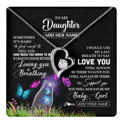 Forever Love Necklace 14K White Gold Finish | 1 | Personalized To My Daughter Necklace From Mom Dad Butterfly Sometimes Say I Love You Daughter Birthday Graduation Christmas Customized Gift Box Message Card | teecentury.myshopify