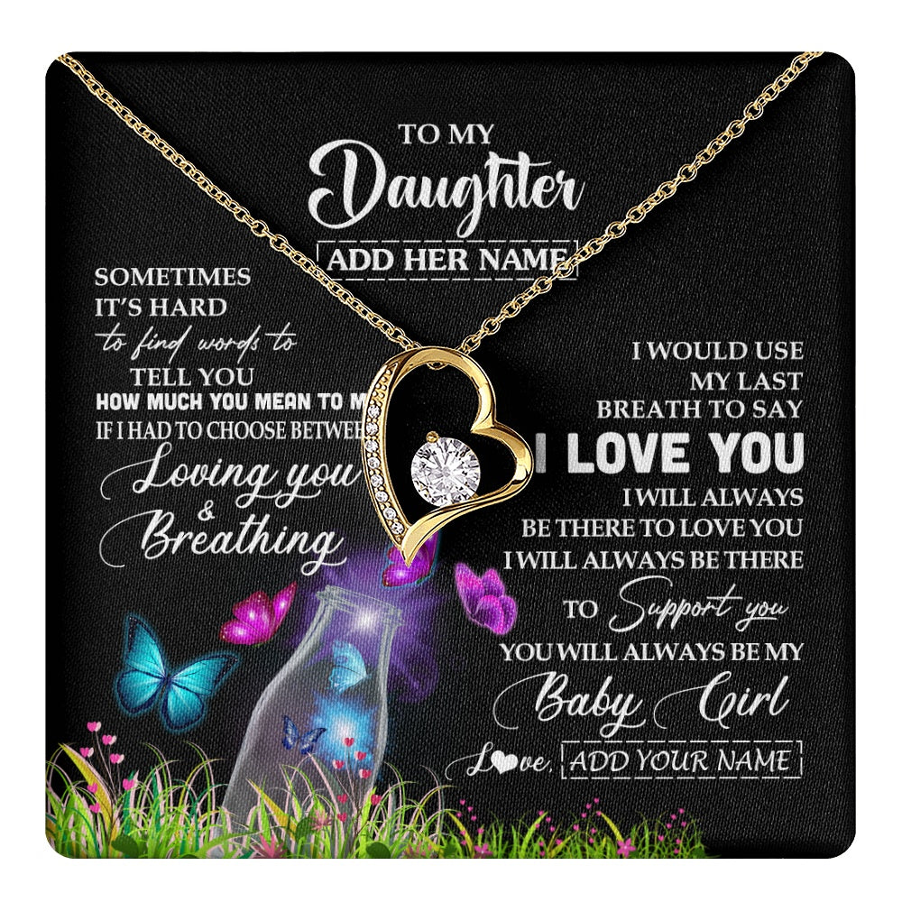 Forever Love Necklace 18K Yellow Gold Finish | 1 | Personalized To My Daughter Necklace From Mom Dad Butterfly Sometimes Say I Love You Daughter Birthday Graduation Christmas Customized Gift Box Message Card | teecentury.myshopify