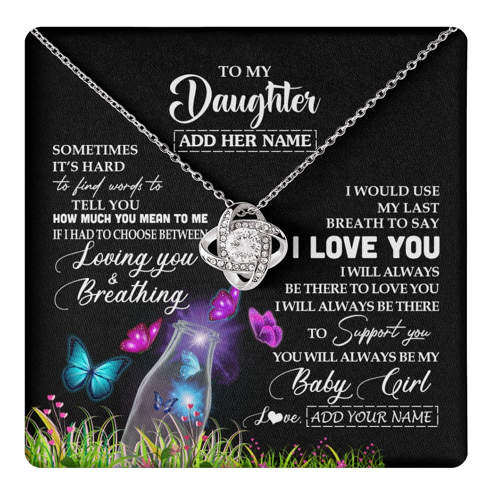 Love Knot Necklace 14K White Gold Finish | 1 | Personalized To My Daughter Necklace From Mom Dad Butterfly Sometimes Say I Love You Daughter Birthday Graduation Christmas Customized Gift Box Message Card | teecentury.myshopify