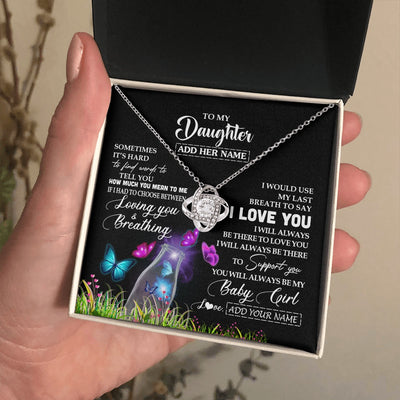 Love Knot Necklace 14K White Gold Finish | 2 | Personalized To My Daughter Necklace From Mom Dad Butterfly Sometimes Say I Love You Daughter Birthday Graduation Christmas Customized Gift Box Message Card | teecentury.myshopify