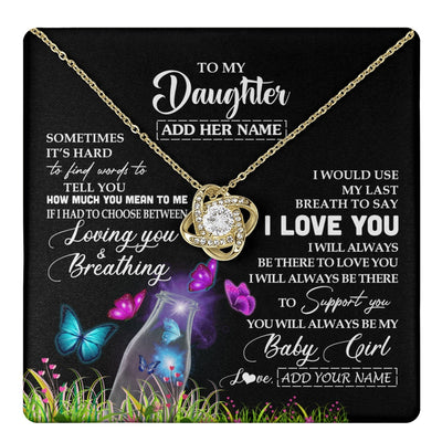 Love Knot Necklace 18K Yellow Gold Finish | 1 | Personalized To My Daughter Necklace From Mom Dad Butterfly Sometimes Say I Love You Daughter Birthday Graduation Christmas Customized Gift Box Message Card | teecentury.myshopify