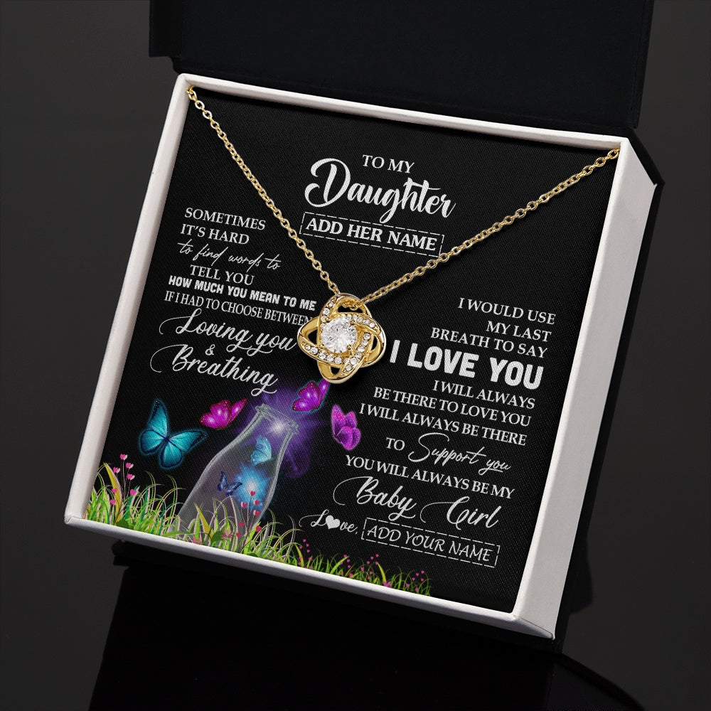 Love Knot Necklace 18K Yellow Gold Finish | 2 | Personalized To My Daughter Necklace From Mom Dad Butterfly Sometimes Say I Love You Daughter Birthday Graduation Christmas Customized Gift Box Message Card | teecentury.myshopify