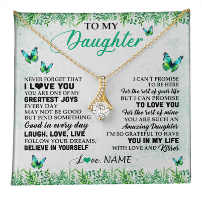 Alluring Beauty Necklace 18K Yellow Gold Finish | 1 | Personalized To My Daughter Necklace From Mom Dad Father Butterfly Laugh Love Live Birthday Motivational Quote Christmas Customized Gift Box Message Card | teecentury