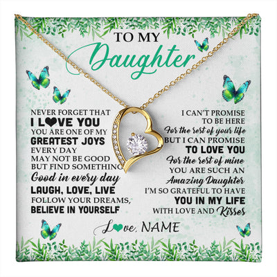 Forever Love Necklace 18K Yellow Gold Finish | 1 | Personalized To My Daughter Necklace From Mom Dad Father Butterfly Laugh Love Live Birthday Motivational Quote Christmas Customized Gift Box Message Card | teecentury