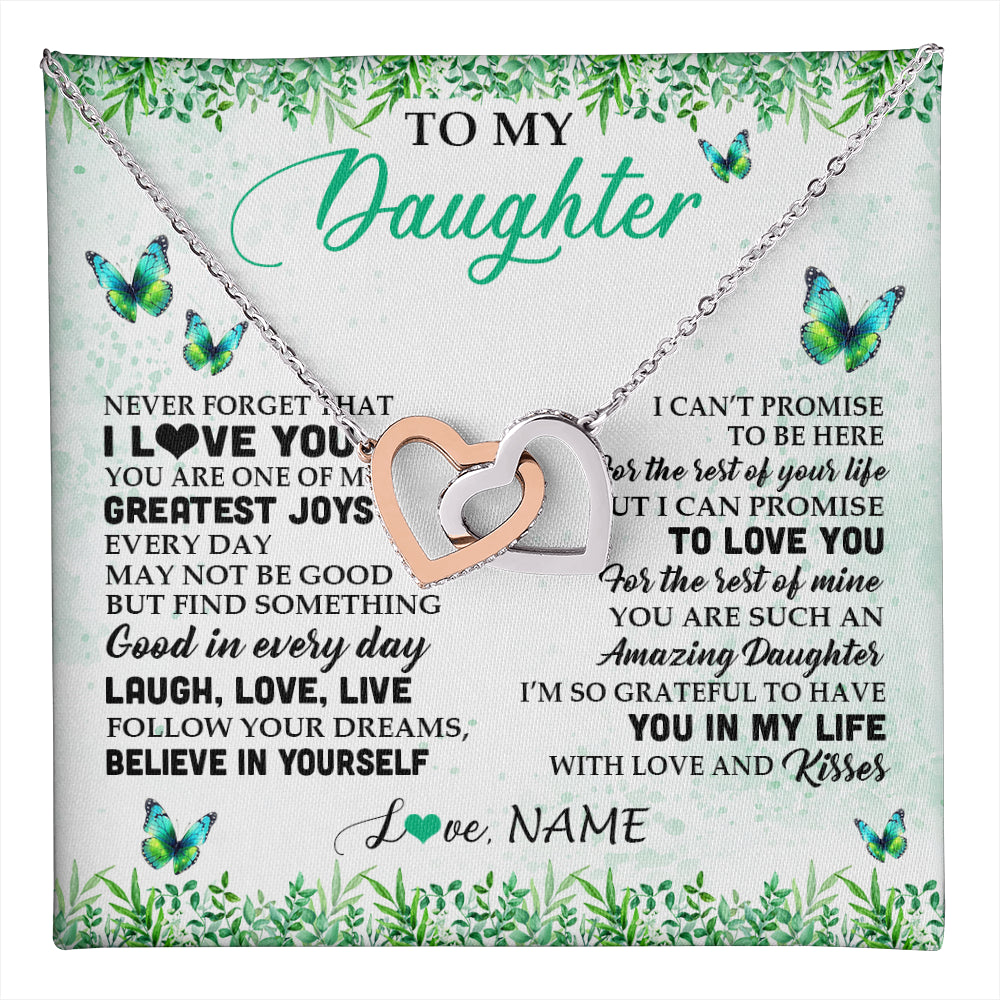 Interlocking Hearts Necklace Stainless Steel & Rose Gold Finish | 1 | Personalized To My Daughter Necklace From Mom Dad Father Butterfly Laugh Love Live Birthday Motivational Quote Christmas Customized Gift Box Message Card | teecentury