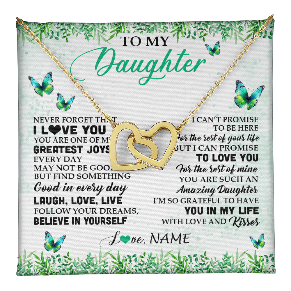 Interlocking Hearts Necklace 18K Yellow Gold Finish | 1 | Personalized To My Daughter Necklace From Mom Dad Father Butterfly Laugh Love Live Birthday Motivational Quote Christmas Customized Gift Box Message Card | teecentury
