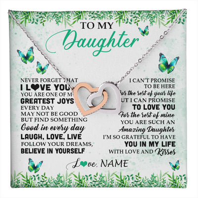 Interlocking Hearts Necklace Stainless Steel & Rose Gold Finish | 1 | Personalized To My Daughter Necklace From Mom Dad Father Butterfly Laugh Love Live Birthday Motivational Quote Christmas Customized Gift Box Message Card | teecentury