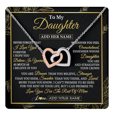 Interlocking Hearts Necklace Stainless Steel & Rose Gold Finish | 1 | Personalized To My Daughter Necklace From Mom Dad Father I Love You Gift For My Daughter Birthday Gifts Graduation Christmas Custom Gift Box Message Card | teecentury.myshopify