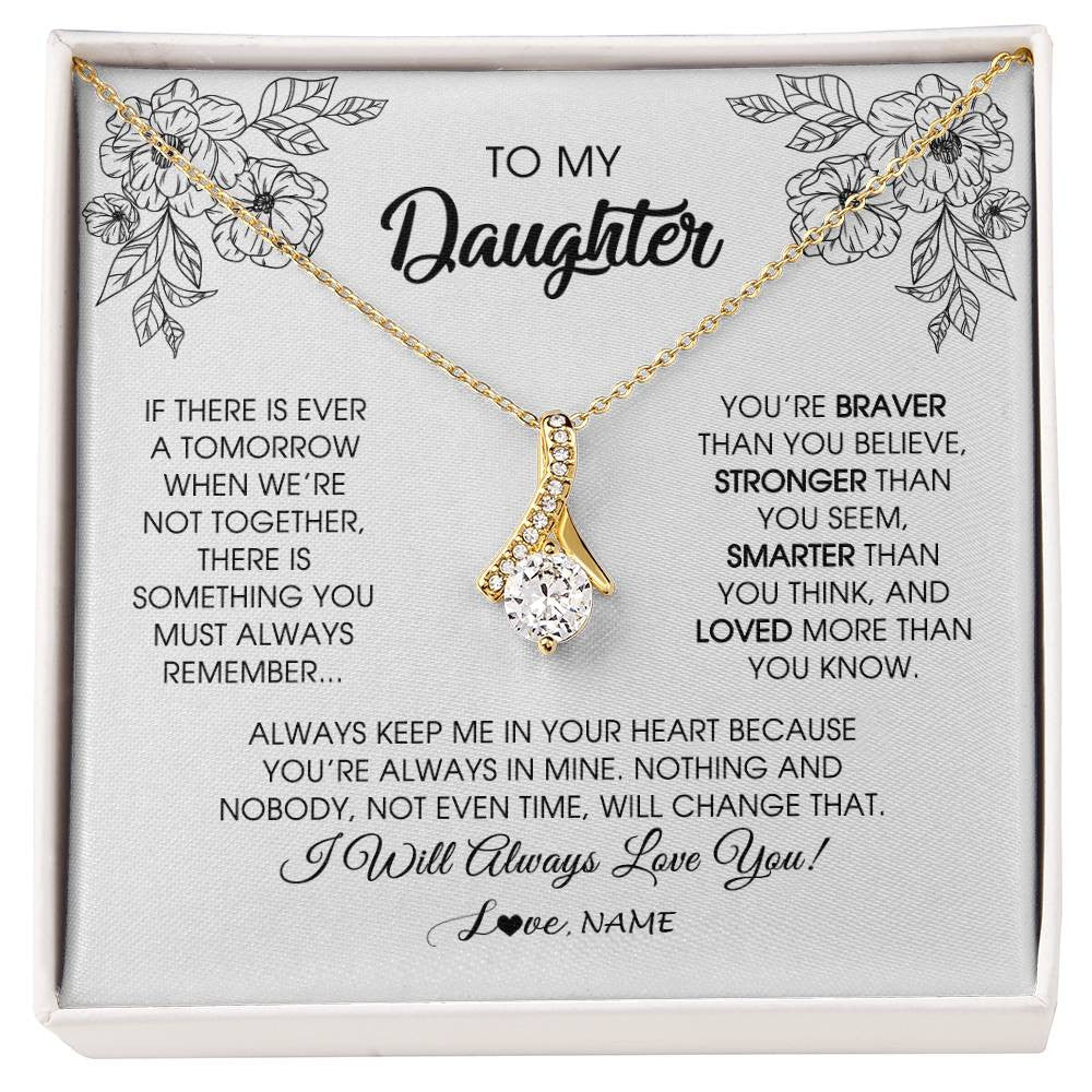 Alluring Beauty Necklace 18K Yellow Gold Finish | Personalized To My Daughter Necklace From Mom Dad Father You're Braver Stronger Smarter Daughter Birthday Christmas Customized Jewelry Gift Box Message Card | teecentury