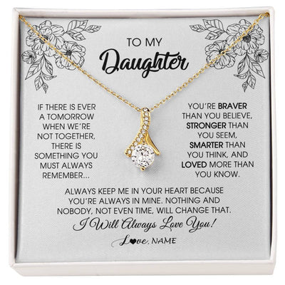 Alluring Beauty Necklace 18K Yellow Gold Finish | Personalized To My Daughter Necklace From Mom Dad Father You're Braver Stronger Smarter Daughter Birthday Christmas Customized Jewelry Gift Box Message Card | teecentury