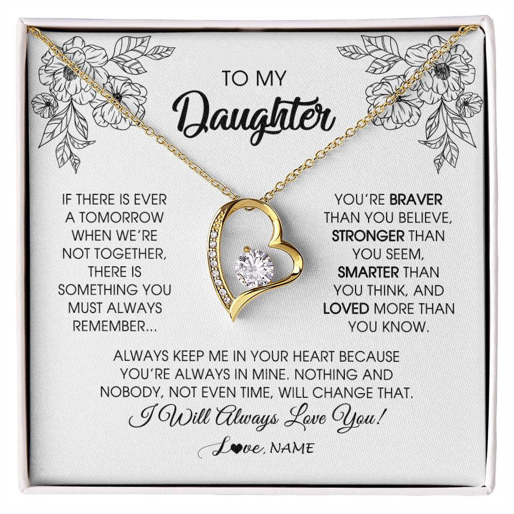 Forever Love Necklace 18K Yellow Gold Finish | Personalized To My Daughter Necklace From Mom Dad Father You're Braver Stronger Smarter Daughter Birthday Christmas Customized Jewelry Gift Box Message Card | teecentury