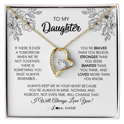 Forever Love Necklace 18K Yellow Gold Finish | Personalized To My Daughter Necklace From Mom Dad Father You're Braver Stronger Smarter Daughter Birthday Christmas Customized Jewelry Gift Box Message Card | teecentury
