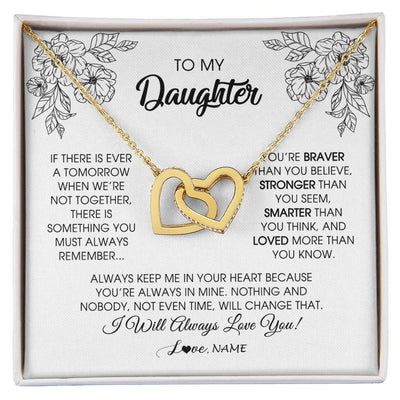 Interlocking Hearts Necklace 18K Yellow Gold Finish | Personalized To My Daughter Necklace From Mom Dad Father You're Braver Stronger Smarter Daughter Birthday Christmas Customized Jewelry Gift Box Message Card | teecentury