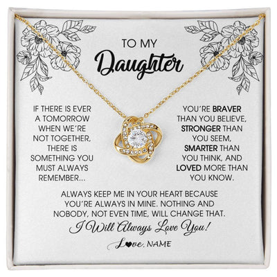 Love Knot Necklace 18K Yellow Gold Finish | Personalized To My Daughter Necklace From Mom Dad Father You're Braver Stronger Smarter Daughter Birthday Christmas Customized Jewelry Gift Box Message Card | teecentury