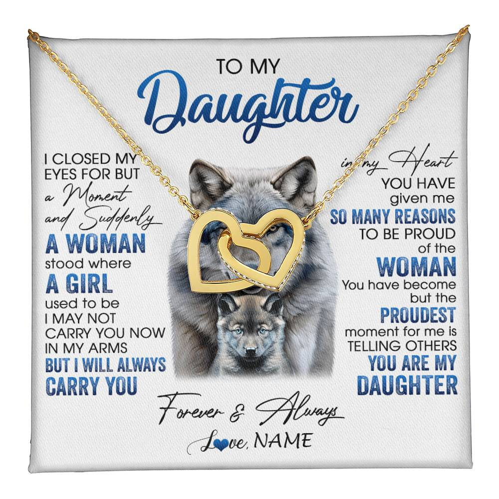 Interlocking Hearts Necklace 18K Yellow Gold Finish | 1 | Personalized To My Daughter Necklace From Mom Dad I Close My Eyes For But A Moment Wolf Daughter Birthday Gifts Christmas Customized Gift Box Message Card | teecentury
