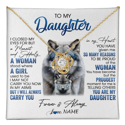 Love Knot Necklace 18K Yellow Gold Finish | 1 | Personalized To My Daughter Necklace From Mom Dad I Close My Eyes For But A Moment Wolf Daughter Birthday Gifts Christmas Customized Gift Box Message Card | teecentury