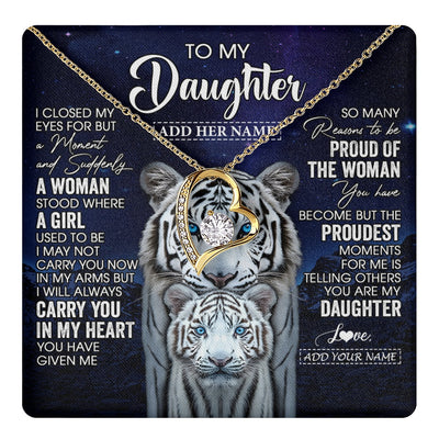 Forever Love Necklace 18K Yellow Gold Finish | 1 | Personalized To My Daughter Necklace From Mom Dad I Close My Eyes White Tiger Daughter Birthday Gift Graduation Christmas Jewelry Gift Box Message Card | https://teecentury.
