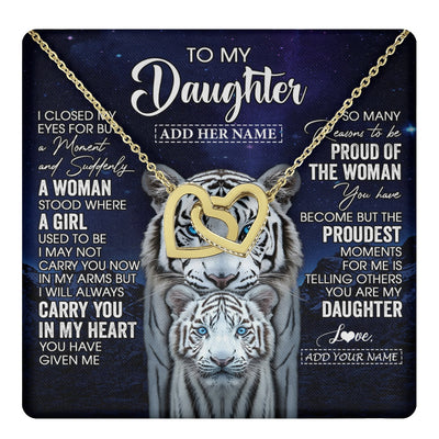 Interlocking Hearts Necklace 18K Yellow Gold Finish | 1 | Personalized To My Daughter Necklace From Mom Dad I Close My Eyes White Tiger Daughter Birthday Gift Graduation Christmas Jewelry Gift Box Message Card | https://teecentury.