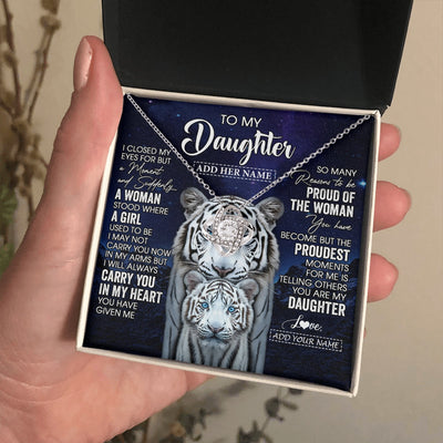 Love Knot Necklace 14K White Gold Finish | 2 | Personalized To My Daughter Necklace From Mom Dad I Close My Eyes White Tiger Daughter Birthday Gift Graduation Christmas Jewelry Gift Box Message Card | https://teecentury.