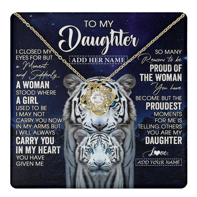Love Knot Necklace 18K Yellow Gold Finish | 1 | Personalized To My Daughter Necklace From Mom Dad I Close My Eyes White Tiger Daughter Birthday Gift Graduation Christmas Jewelry Gift Box Message Card | https://teecentury.