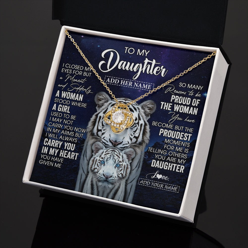 Love Knot Necklace 18K Yellow Gold Finish | 2 | Personalized To My Daughter Necklace From Mom Dad I Close My Eyes White Tiger Daughter Birthday Gift Graduation Christmas Jewelry Gift Box Message Card | https://teecentury.