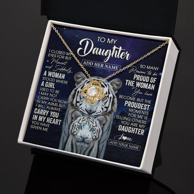 Love Knot Necklace 18K Yellow Gold Finish | 2 | Personalized To My Daughter Necklace From Mom Dad I Close My Eyes White Tiger Daughter Birthday Gift Graduation Christmas Jewelry Gift Box Message Card | https://teecentury.