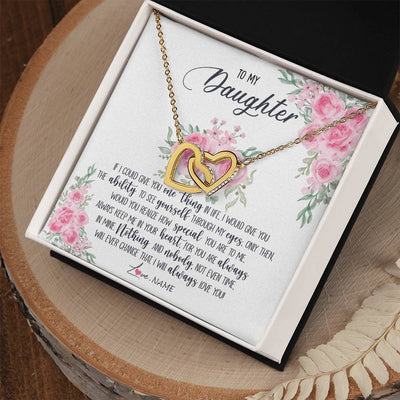Interlocking Hearts Necklace 18K Yellow Gold Finish | Personalized To My Daughter Necklace From Mom Dad I Will Always Love You Daughter Birthday Christmas Jewelry Pendant Customized Gift Box Message Card | teecentury