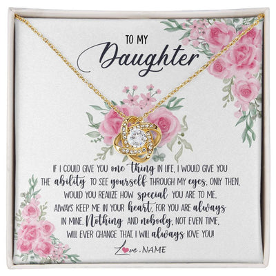 Love Knot Necklace 18K Yellow Gold Finish | Personalized To My Daughter Necklace From Mom Dad I Will Always Love You Daughter Birthday Christmas Jewelry Pendant Customized Gift Box Message Card | teecentury
