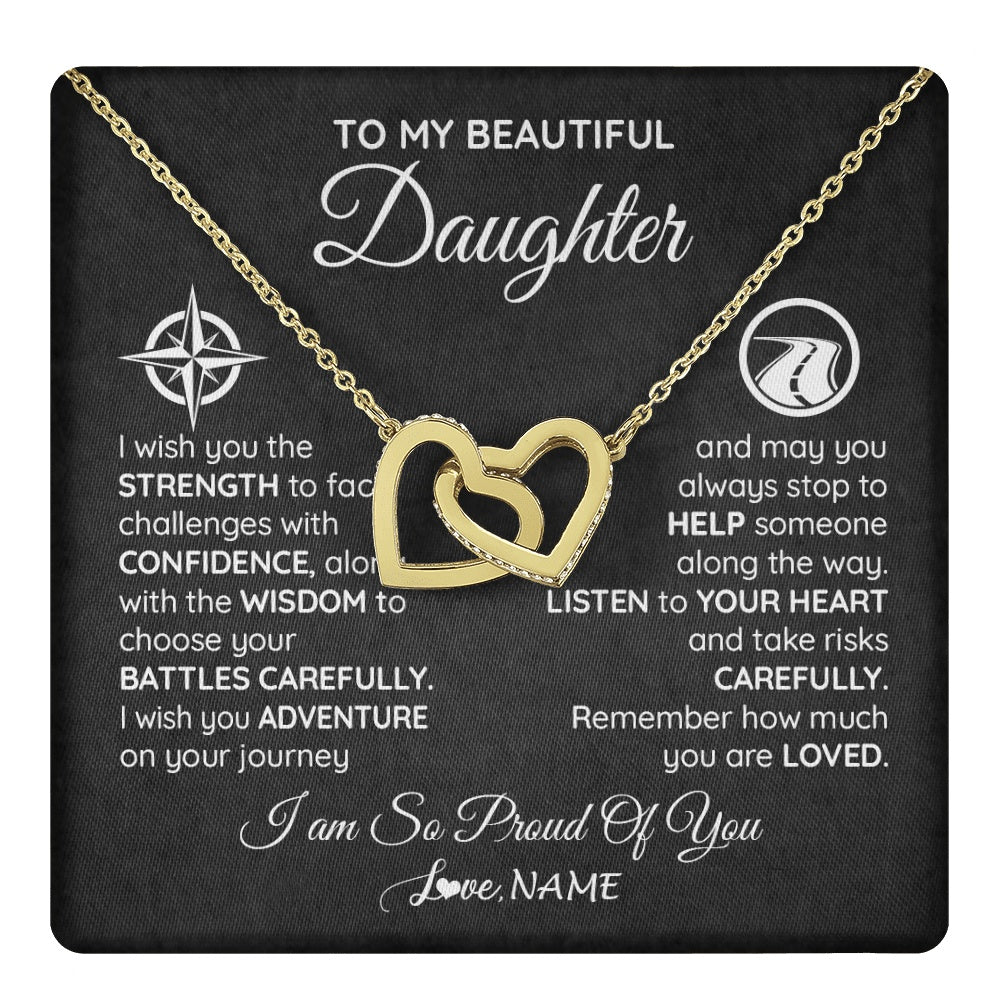 Interlocking Hearts Necklace 18K Yellow Gold Finish | 1 | Personalized To My Daughter Necklace From Mom Dad I Wish You The Strength Daughter Birthday Graduation Inspirational Customized Gift Box Message Card | teecentury.myshopify