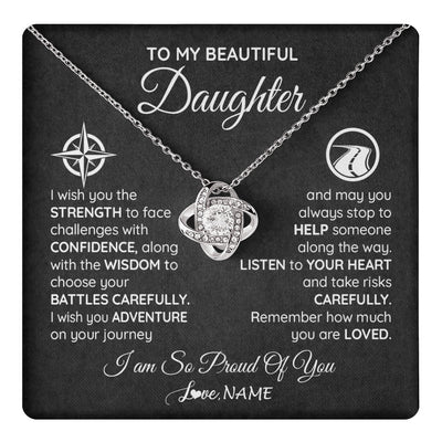 Love Knot Necklace 14K White Gold Finish | 1 | Personalized To My Daughter Necklace From Mom Dad I Wish You The Strength Daughter Birthday Graduation Inspirational Customized Gift Box Message Card | teecentury.myshopify