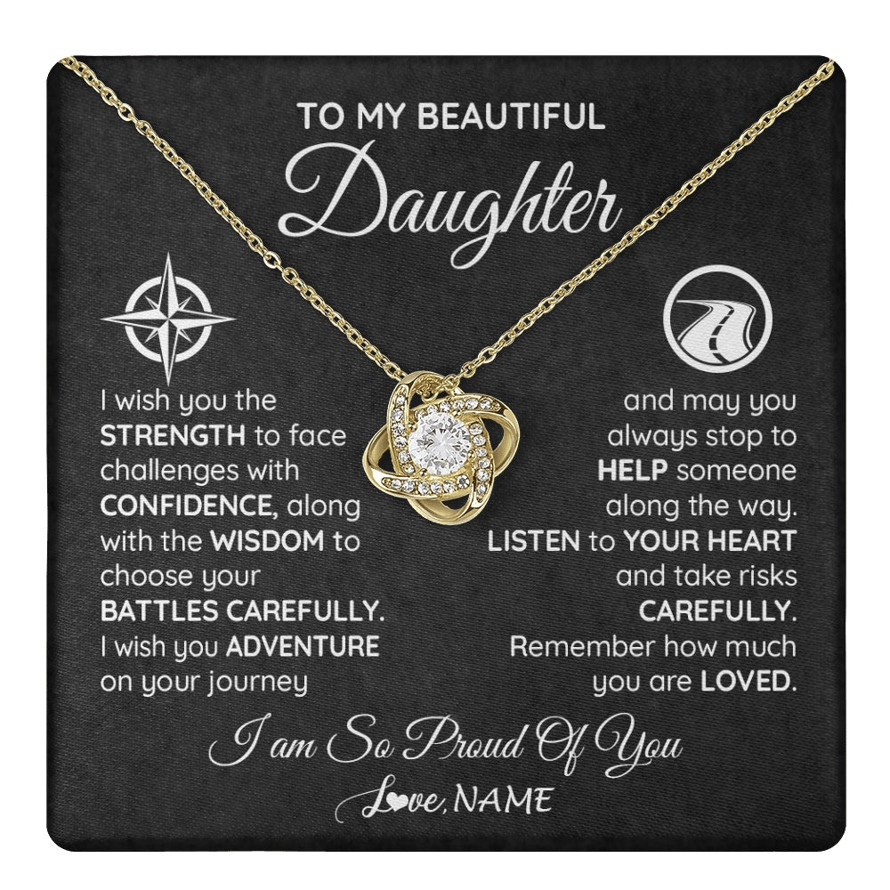 Love Knot Necklace 18K Yellow Gold Finish | 1 | Personalized To My Daughter Necklace From Mom Dad I Wish You The Strength Daughter Birthday Graduation Inspirational Customized Gift Box Message Card | teecentury.myshopify