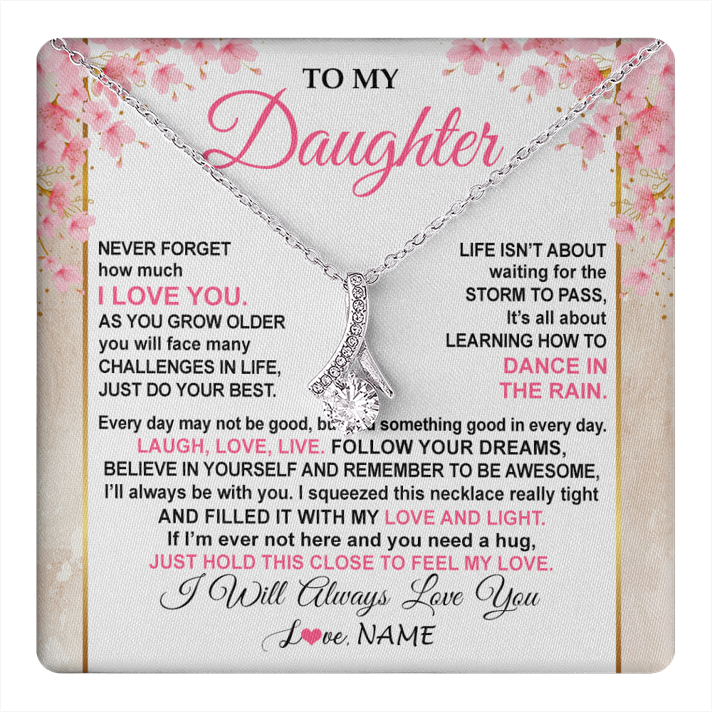 Alluring Beauty Necklace 14K White Gold Finish | 1 | Personalized To My Daughter Necklace From Mom Dad Inspirational I Love You Daughter Birthday Jewelry Graduation Christmas Customized Gift Box Message Card | teecentury