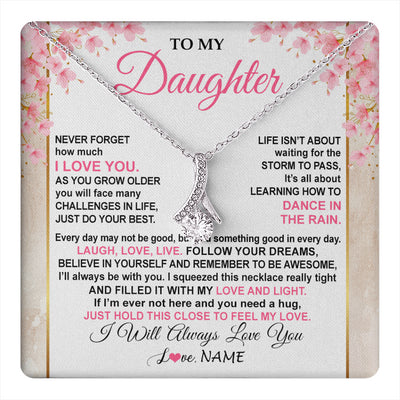 Alluring Beauty Necklace 14K White Gold Finish | 1 | Personalized To My Daughter Necklace From Mom Dad Inspirational I Love You Daughter Birthday Jewelry Graduation Christmas Customized Gift Box Message Card | teecentury