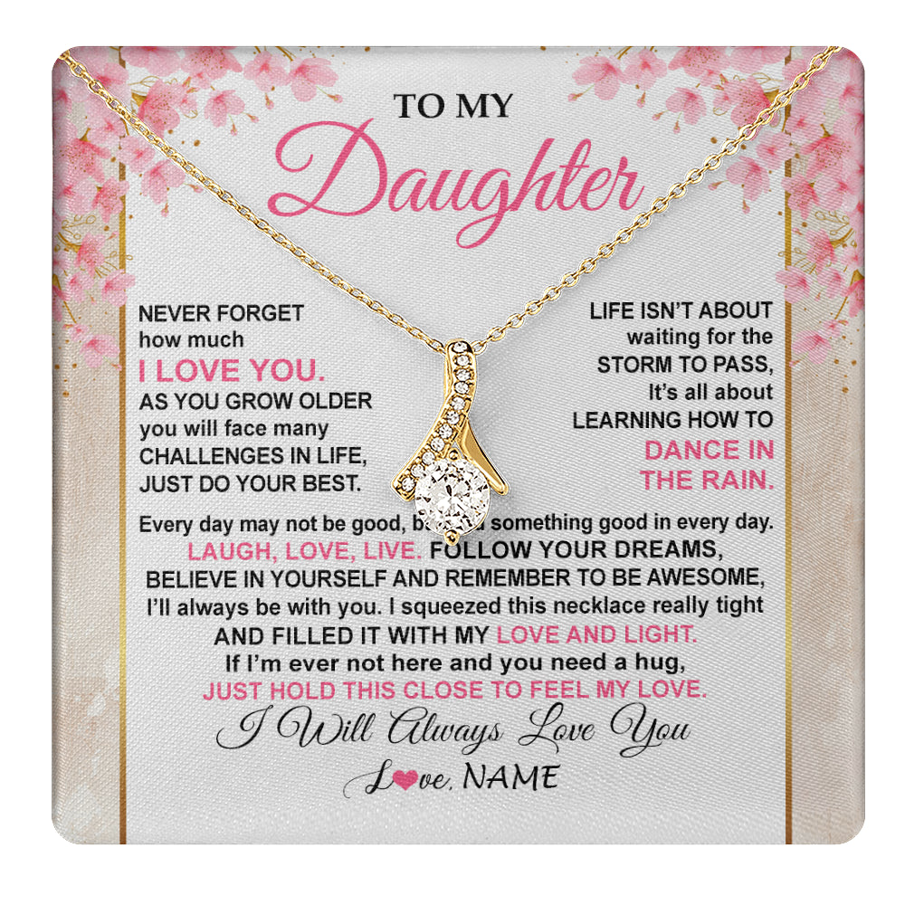 Alluring Beauty Necklace 18K Yellow Gold Finish | 1 | Personalized To My Daughter Necklace From Mom Dad Inspirational I Love You Daughter Birthday Jewelry Graduation Christmas Customized Gift Box Message Card | teecentury