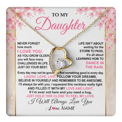 Forever Love Necklace 18K Yellow Gold Finish | 1 | Personalized To My Daughter Necklace From Mom Dad Inspirational I Love You Daughter Birthday Jewelry Graduation Christmas Customized Gift Box Message Card | teecentury