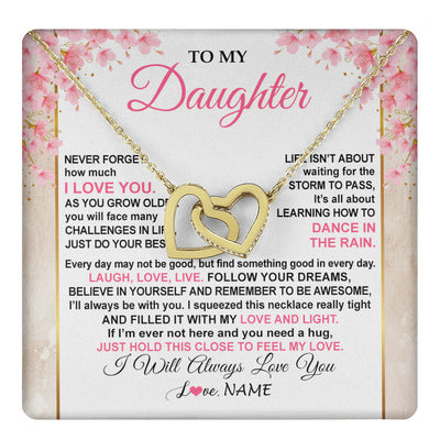 Interlocking Hearts Necklace 18K Yellow Gold Finish | 1 | Personalized To My Daughter Necklace From Mom Dad Inspirational I Love You Daughter Birthday Jewelry Graduation Christmas Customized Gift Box Message Card | teecentury