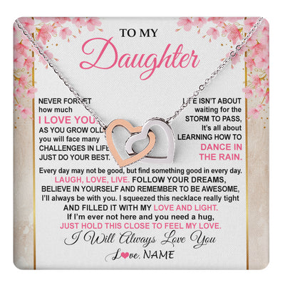 Interlocking Hearts Necklace Stainless Steel & Rose Gold Finish | 1 | Personalized To My Daughter Necklace From Mom Dad Inspirational I Love You Daughter Birthday Jewelry Graduation Christmas Customized Gift Box Message Card | teecentury