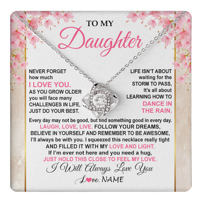 Love Knot Necklace 14K White Gold Finish | 1 | Personalized To My Daughter Necklace From Mom Dad Inspirational I Love You Daughter Birthday Jewelry Graduation Christmas Customized Gift Box Message Card | teecentury