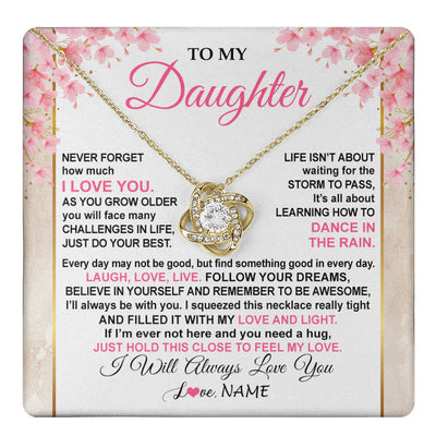 Love Knot Necklace 18K Yellow Gold Finish | 1 | Personalized To My Daughter Necklace From Mom Dad Inspirational I Love You Daughter Birthday Jewelry Graduation Christmas Customized Gift Box Message Card | teecentury