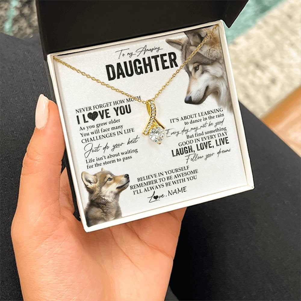Alluring Beauty Necklace 18K Yellow Gold Finish | 2 | Personalized To My Daughter Necklace From Mom Dad Just Do You Best Laugh Love Live Wolf Daughter Birthday Graduation Christmas Customized Gift Box Message Card | teecentury