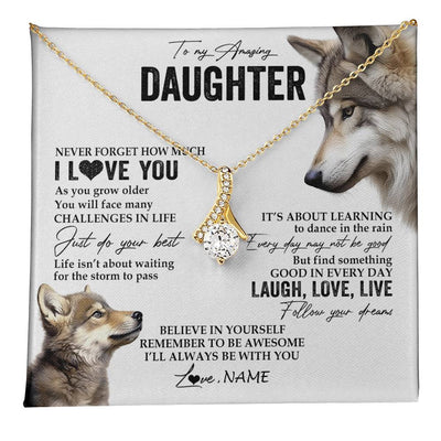 Alluring Beauty Necklace 18K Yellow Gold Finish | 1 | Personalized To My Daughter Necklace From Mom Dad Just Do You Best Laugh Love Live Wolf Daughter Birthday Graduation Christmas Customized Gift Box Message Card | teecentury