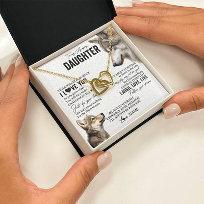 Interlocking Hearts Necklace 18K Yellow Gold Finish | 2 | Personalized To My Daughter Necklace From Mom Dad Just Do You Best Laugh Love Live Wolf Daughter Birthday Graduation Christmas Customized Gift Box Message Card | teecentury