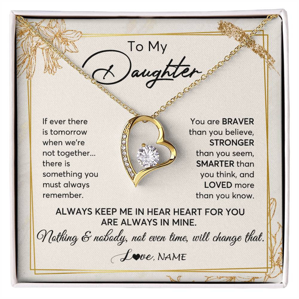Forever Love Necklace 18K Yellow Gold Finish | 1 | Personalized To My Daughter Necklace From Mom Dad Mother Always Keep Me In Your Heart Daughter Birthday Graduation Christmas Customized Gift Box Message Card | teecentury